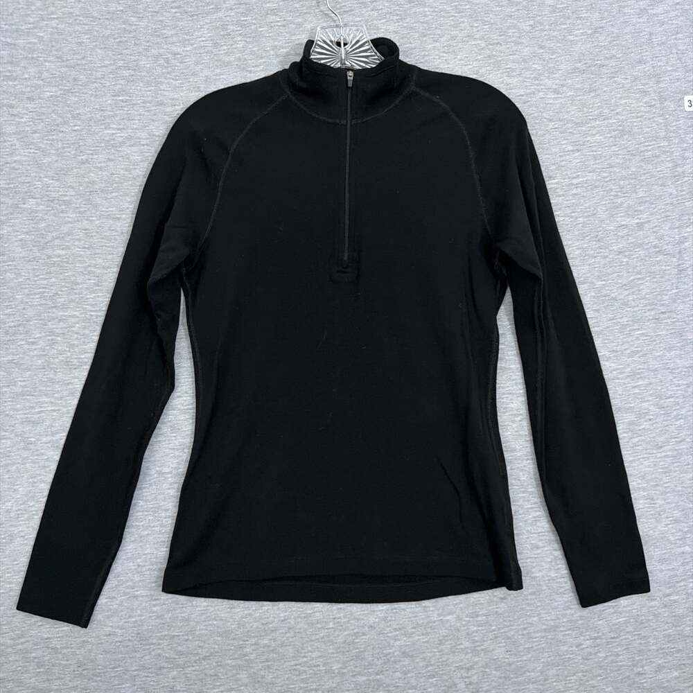 Ibex Womens Small Black Knit Merino 1/4 Zip Base Layer Pullover Shirt